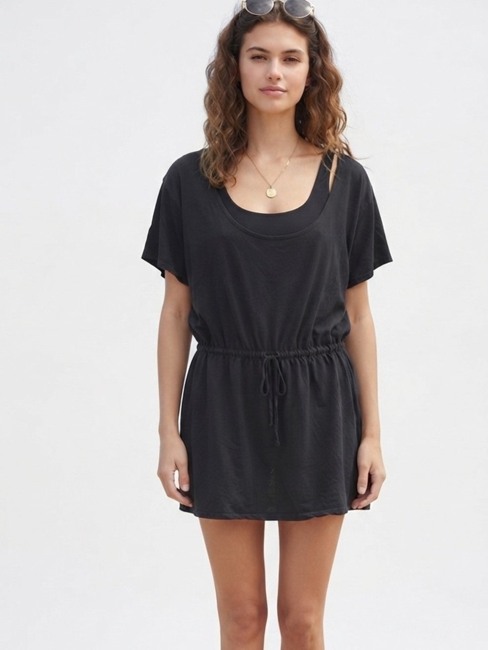 Brandy Melville Black Tunic Dress Drawstring Swimsuit Cover Up One Size S to XL
